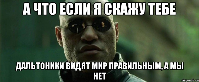 а что если я скажу тебе дальтоники видят мир правильным, а мы нет, Мем  морфеус