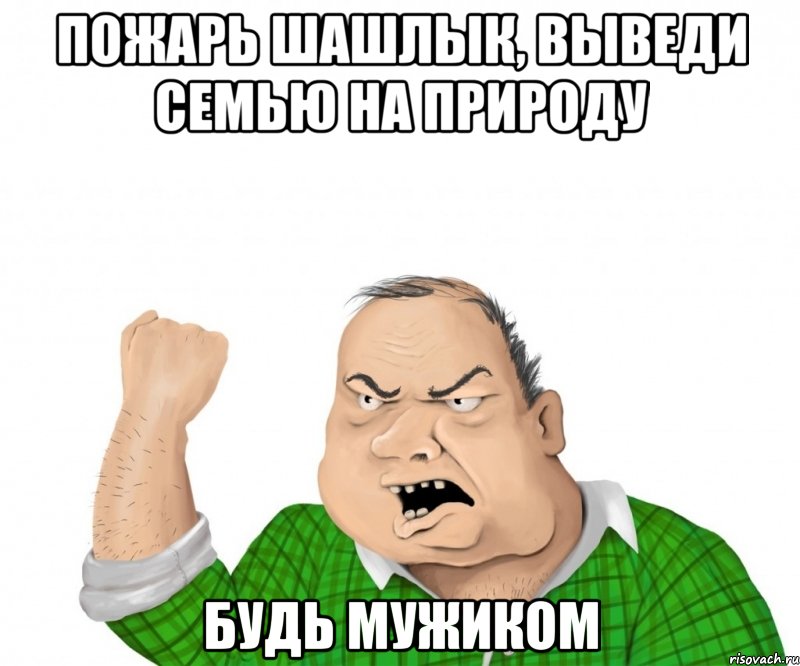 пожарь шашлык, выведи семью на природу будь мужиком, Мем мужик