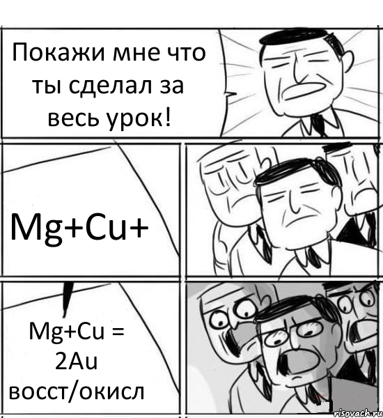 Покажи мне что ты сделал за весь урок! Mg+Cu+ Mg+Cu = 2Au восст/окисл, Комикс нам нужна новая идея