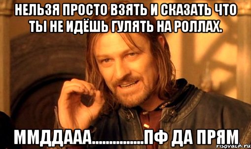 нельзя просто взять и сказать что ты не идёшь гулять на роллах. ммддааа...............пф да прям, Мем Нельзя просто так взять и (Боромир мем)