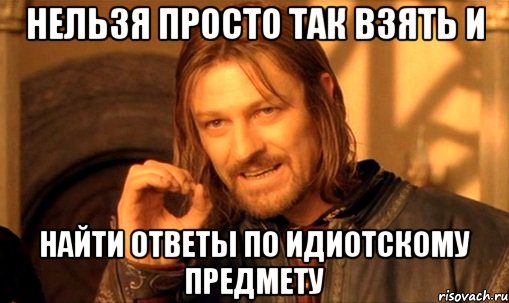нельзя просто так взять и найти ответы по идиотскому предмету, Мем Нельзя просто так взять и (Боромир мем)