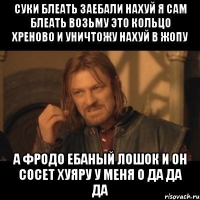 суки блеать заебали нахуй я сам блеать возьму это кольцо хреново и уничтожу нахуй в жопу а фродо ебаный лошок и он сосет хуяру у меня о да да да, Мем Нельзя просто взять