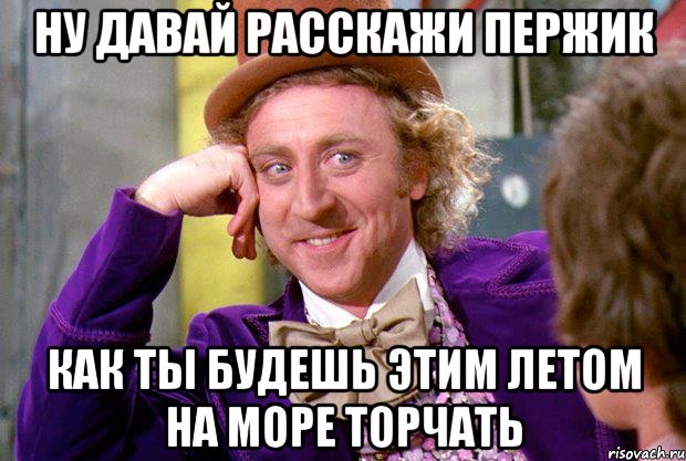 ну давай расскажи пержик как ты будешь этим летом на море торчать, Мем Ну давай расскажи (Вилли Вонка)