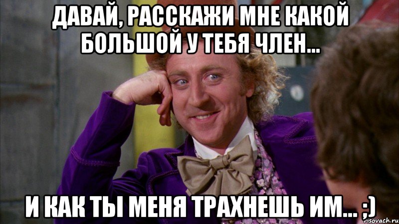 давай, расскажи мне какой большой у тебя член... и как ты меня трахнешь им... ;), Мем Ну давай расскажи (Вилли Вонка)