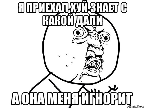 я приехал хуй знает с какой дали а она меня игнорит, Мем Ну почему (белый фон)