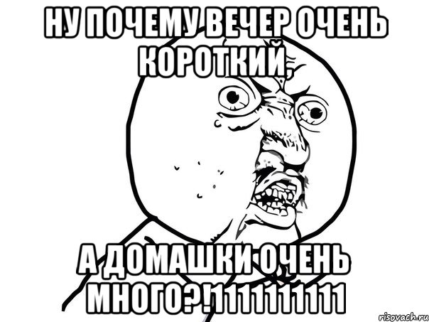 ну почему вечер очень короткий, а домашки очень много?!1111111111, Мем Ну почему (белый фон)