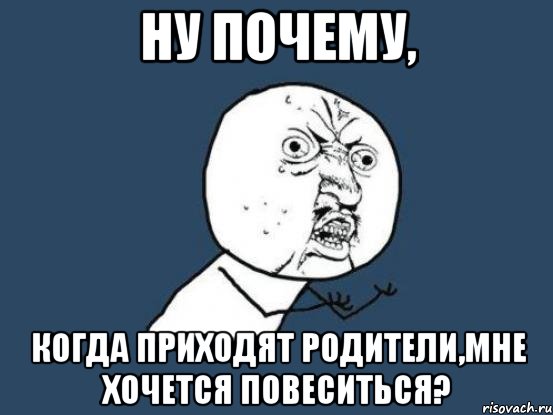 ну почему, когда приходят родители,мне хочется повеситься?, Мем Ну почему