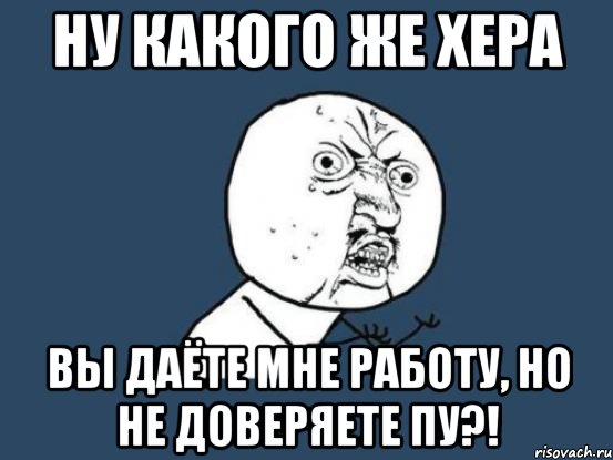 ну какого же хера вы даёте мне работу, но не доверяете пу?!, Мем Ну почему