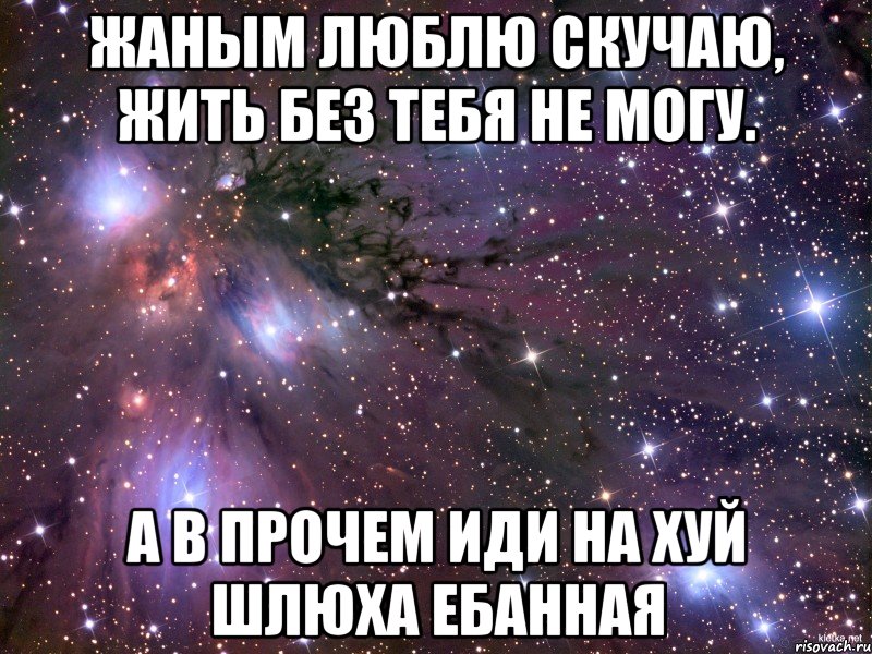 жаным люблю скучаю, жить без тебя не могу. а в прочем иди на хуй шлюха ебанная, Мем Космос