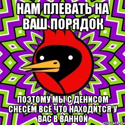 нам плевать на ваш порядок поэтому мы с денисом снесём всё что находится у вас в ванной, Мем Омская птица