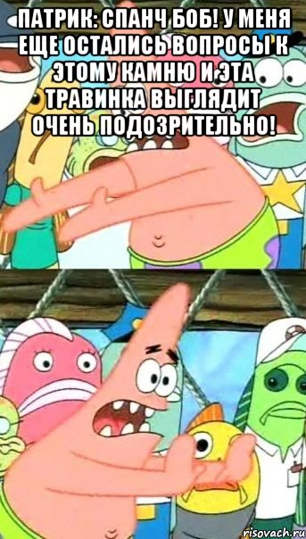 патрик: спанч боб! у меня еще остались вопросы к этому камню и эта травинка выглядит очень подозрительно! , Мем Патрик (берешь и делаешь)