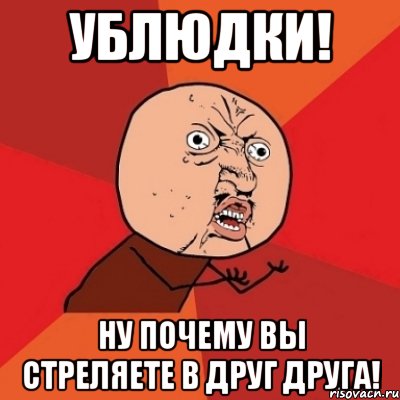 ублюдки! ну почему вы стреляете в друг друга!, Мем Почему