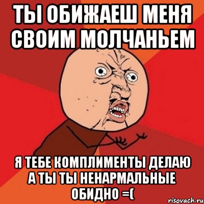 ты обижаеш меня своим молчаньем я тебе комплименты делаю а ты ты ненармальные обидно =(, Мем Почему