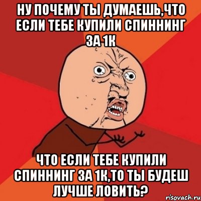 ну почему ты думаешь,что если тебе купили спиннинг за 1к что если тебе купили спиннинг за 1к,то ты будеш лучше ловить?, Мем Почему