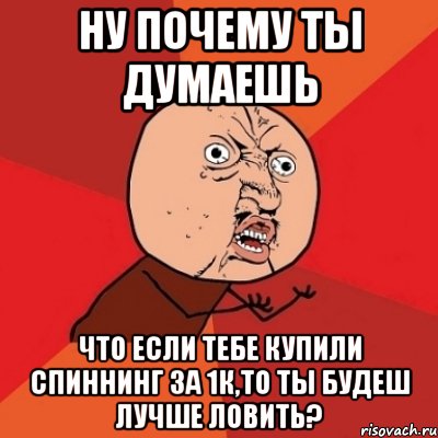 ну почему ты думаешь что если тебе купили спиннинг за 1к,то ты будеш лучше ловить?, Мем Почему