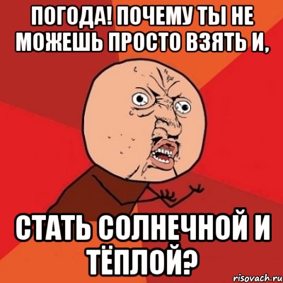 погода! почему ты не можешь просто взять и, стать солнечной и тёплой?, Мем Почему