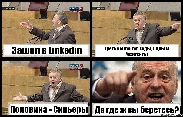 Зашел в Linkedin Треть контактов Хеды, Лиды и Архитекты Половина - Синьеры Да где ж вы беретесь?