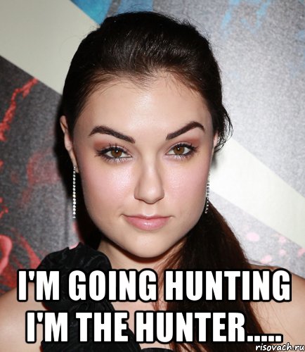  i'm going hunting i'm the hunter....., Мем  Саша Грей улыбается