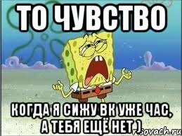 то чувство когда я сижу вк уже час, а тебя ещё нет ), Мем Спанч Боб плачет