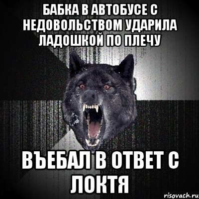 бабка в автобусе с недовольством ударила ладошкой по плечу въебал в ответ с локтя, Мем Сумасшедший волк