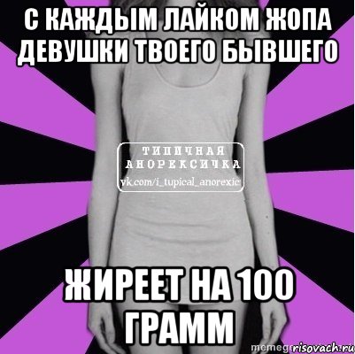 с каждым лайком жопа девушки твоего бывшего жиреет на 100 грамм, Мем Типичная анорексичка