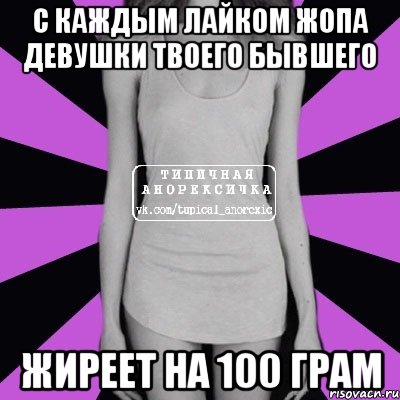 с каждым лайком жопа девушки твоего бывшего жиреет на 100 грам, Мем Типичная анорексичка