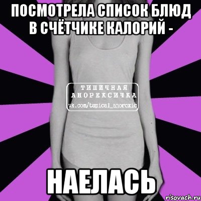 посмотрела список блюд в счётчике калорий - наелась, Мем Типичная анорексичка