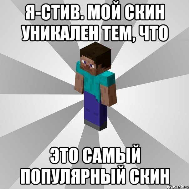 я-стив. мой скин уникален тем, что это самый популярный скин, Мем Типичный игрок Minecraft