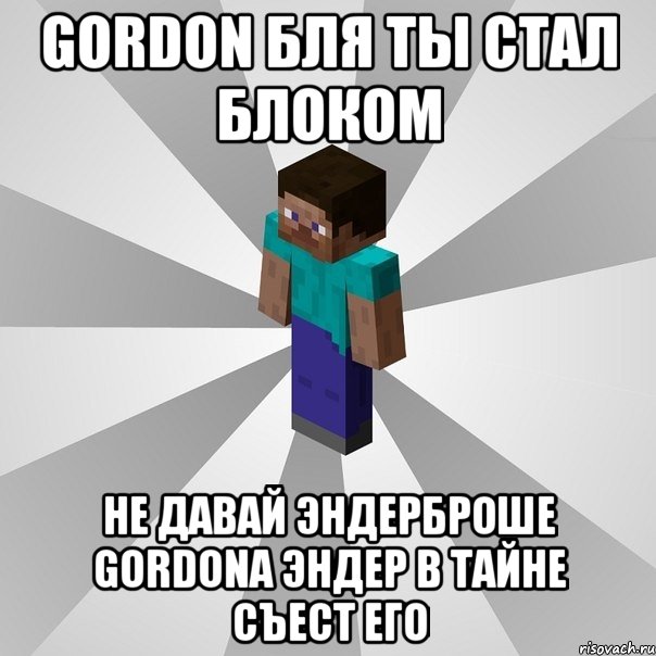 gordon бля ты стал блоком не давай эндерброше gordona эндер в тайне съест его, Мем Типичный игрок Minecraft