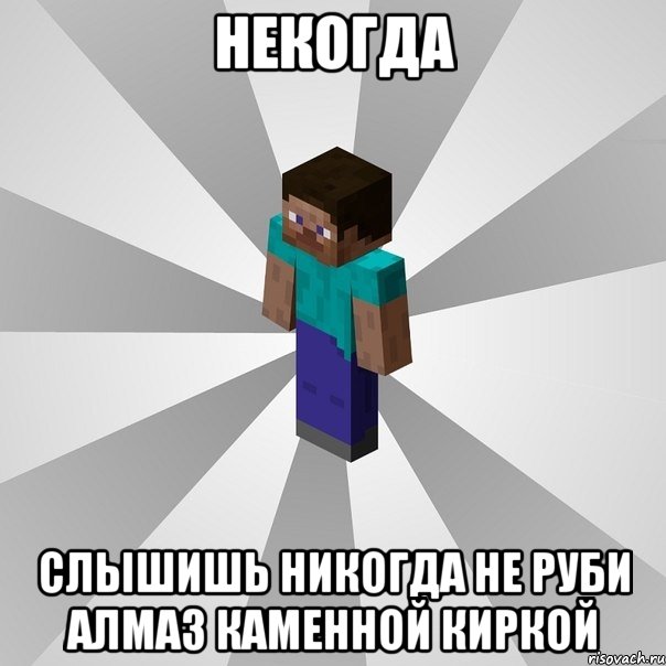 некогда слышишь никогда не руби алмаз каменной киркой, Мем Типичный игрок Minecraft