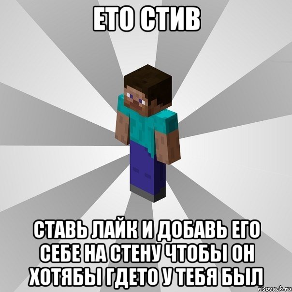 ето стив ставь лайк и добавь его себе на стену чтобы он хотябы гдето у тебя был, Мем Типичный игрок Minecraft