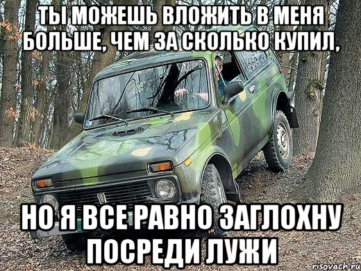 ты можешь вложить в меня больше, чем за сколько купил, но я все равно заглохну посреди лужи, Мем типичный водитель ВАЗ-2121