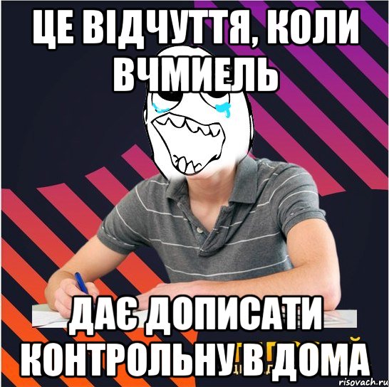 це відчуття, коли вчмиель дає дописати контрольну в дома, Мем Типовий одинадцятикласник