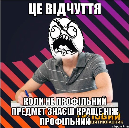 це відчуття коли не профільний предмет знаєш краще ніж профільний, Мем Типовий одинадцятикласник