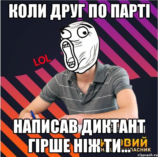 коли друг по парті написав диктант гірше ніж ти..., Мем Типовий одинадцятикласник