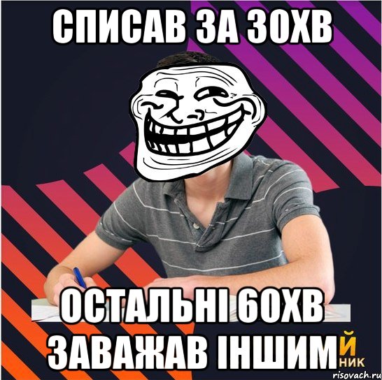 списав за 30хв остальні 60хв заважав іншим, Мем Типовий одинадцятикласник