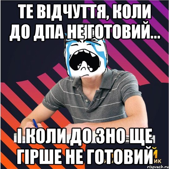 те відчуття, коли до дпа не готовий... і коли до зно ще гірше не готовий, Мем Типовий одинадцятикласник