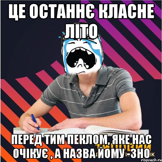 це останнє класне літо перед тим пеклом, яке нас очікує , а назва йому -зно, Мем Типовий одинадцятикласник