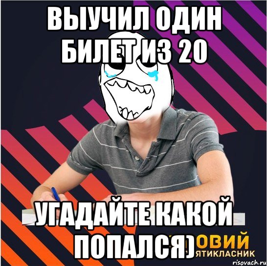 выучил один билет из 20 угадайте какой попался), Мем Типовий одинадцятикласник