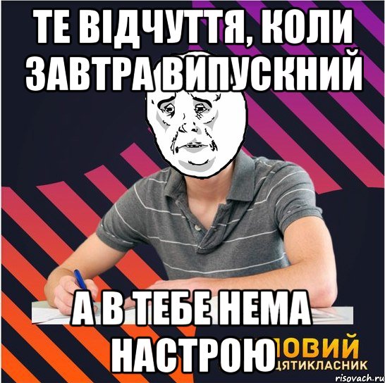 те відчуття, коли завтра випускний а в тебе нема настрою, Мем Типовий одинадцятикласник