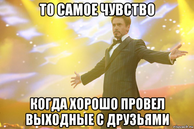 то самое чувство когда хорошо провел выходные с друзьями, Мем Тони Старк (Роберт Дауни младший)