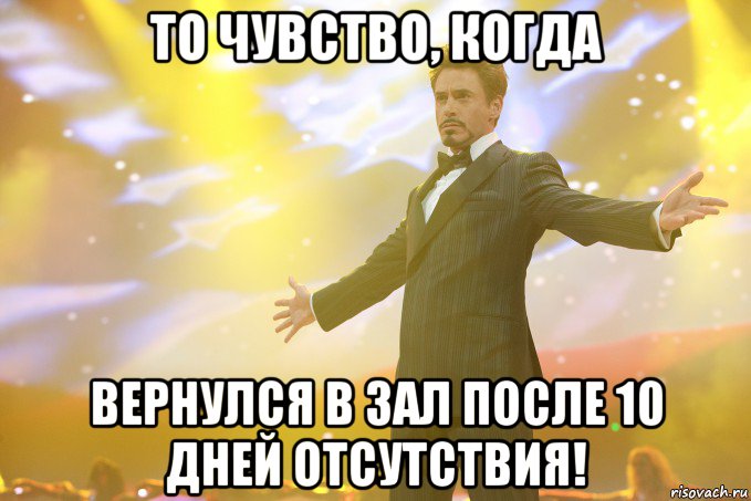 то чувство, когда вернулся в зал после 10 дней отсутствия!, Мем Тони Старк (Роберт Дауни младший)