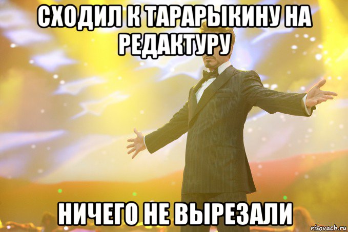 сходил к тарарыкину на редактуру ничего не вырезали, Мем Тони Старк (Роберт Дауни младший)