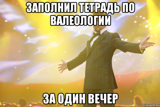 заполнил тетрадь по валеологии за один вечер, Мем Тони Старк (Роберт Дауни младший)