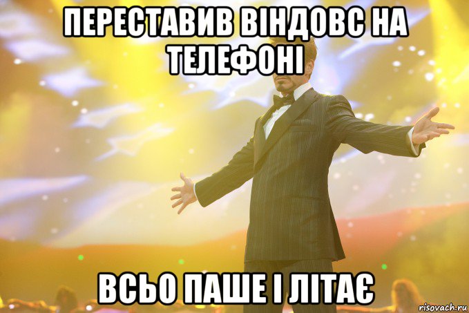 переставив віндовс на телефоні всьо паше і літає, Мем Тони Старк (Роберт Дауни младший)