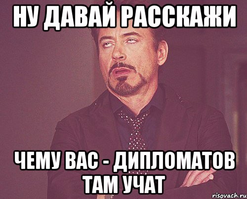 ну давай расскажи чему вас - дипломатов там учат, Мем твое выражение лица