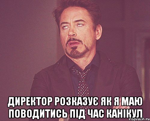  директор розказує як я маю поводитись під час канікул, Мем твое выражение лица