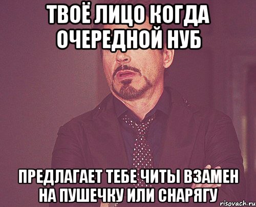 твоё лицо когда очередной нуб предлагает тебе читы взамен на пушечку или снарягу, Мем твое выражение лица