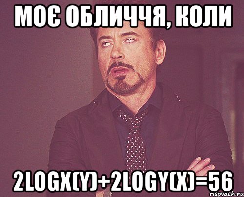 моє обличчя, коли 2logx(y)+2logy(x)=56, Мем твое выражение лица