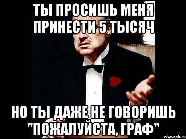 ты просишь меня принести 5 тысяч но ты даже не говоришь "пожалуйста, граф", Мем ты делаешь это без уважения